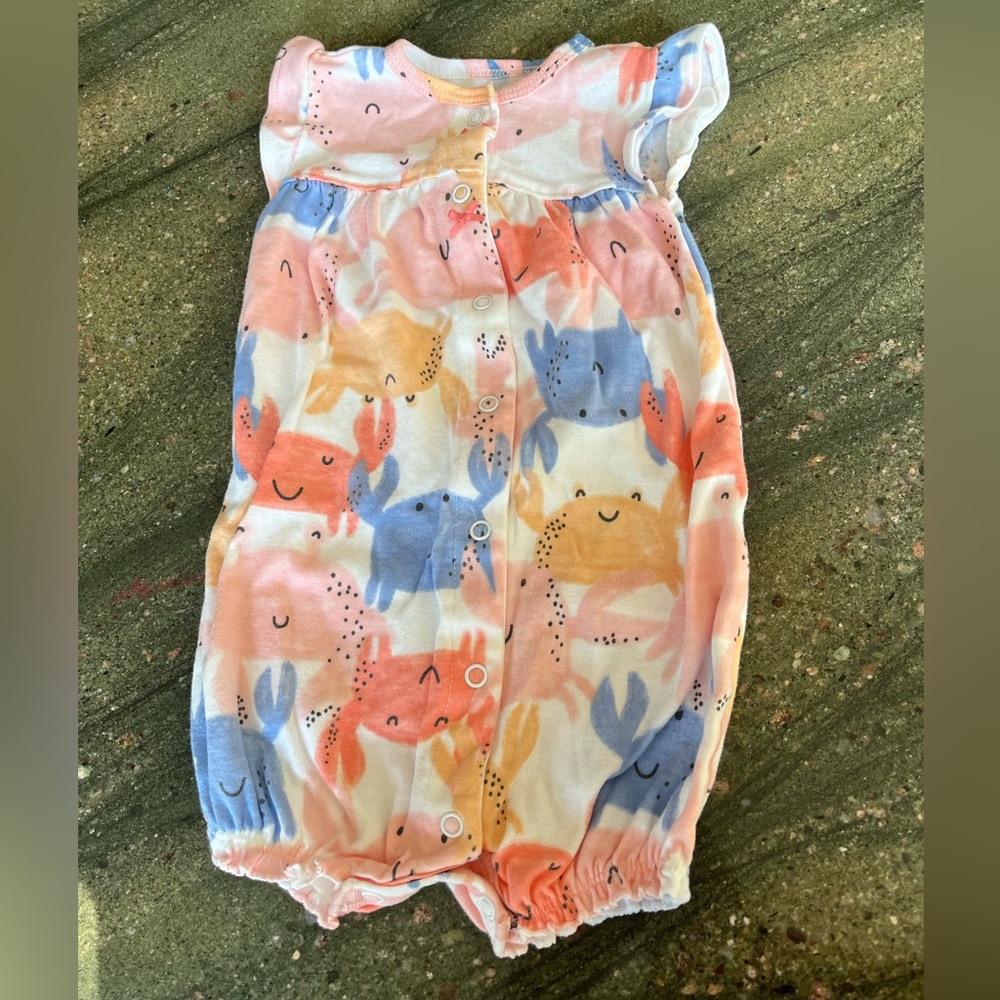 Carter's Crab Print Romper in Pink, Blue & Yellow
